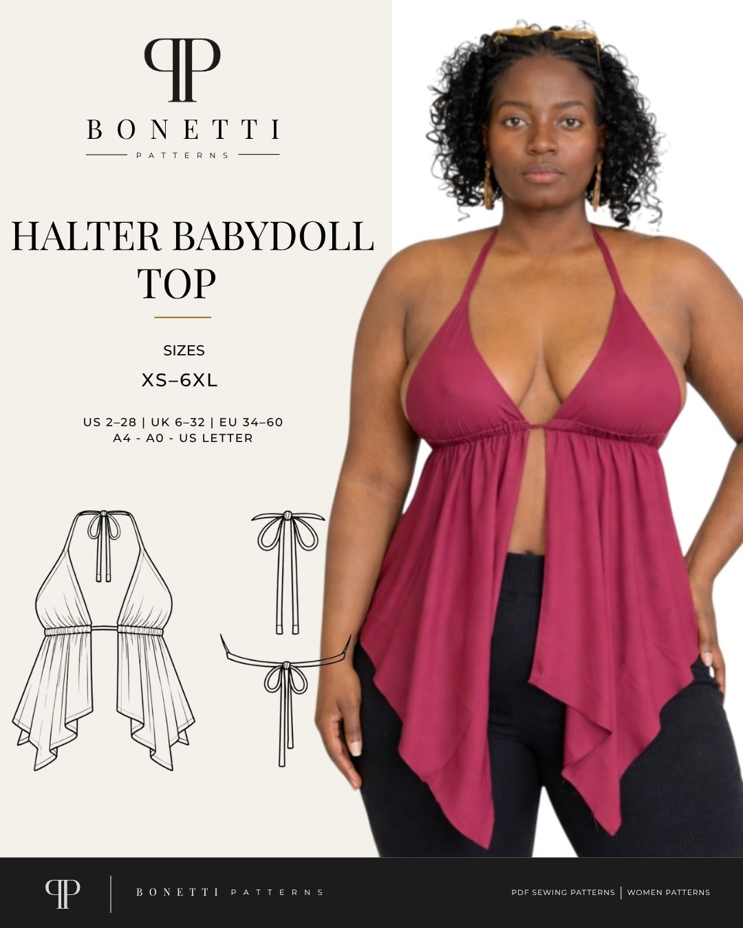 Halter Babydoll Top Sewing Pattern PDF