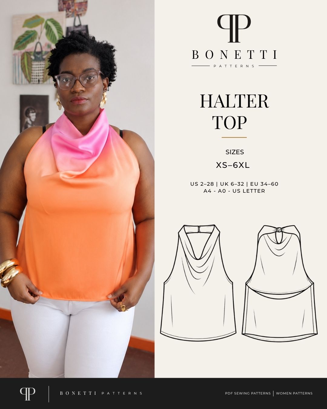 Satin Halter Top Sewing Pattern PDF
