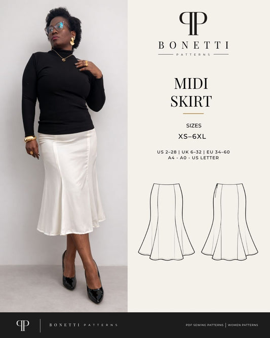 Luna Midi Skirt Sewing Pattern PDF for Women